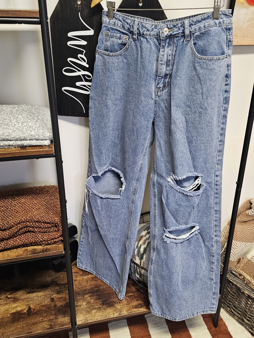 SHEIN Wide-Leg Distressed Women's Jeans